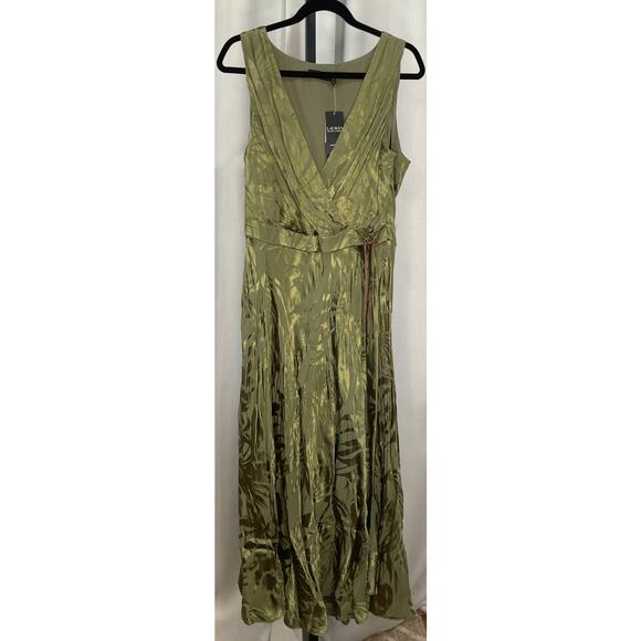 Lauren Ralph Lauren Palm Leaf Jacquard Sleeveless Dress Olive Green Size 16 NWT - Picture 2 of 13